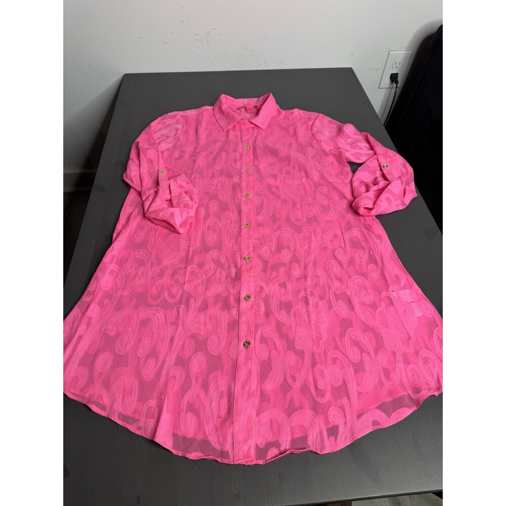 Lilly Pulitzer Natalie Shirtdress Beach Swim Cover Up Neon Pink NWT - Picture 2 of 8